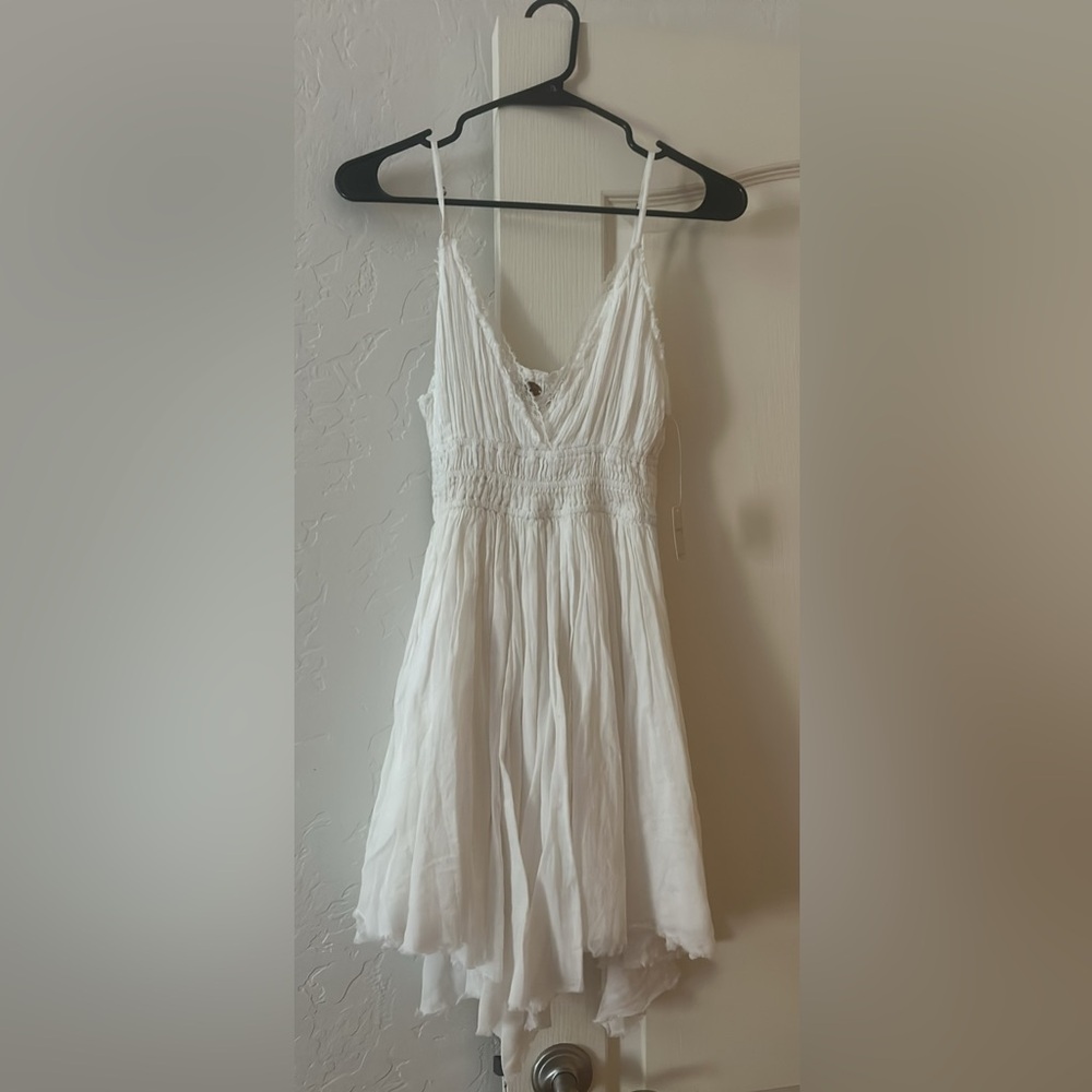 NWT Free People Delia Cotton Mini Cami slip Dress in White. Sz M